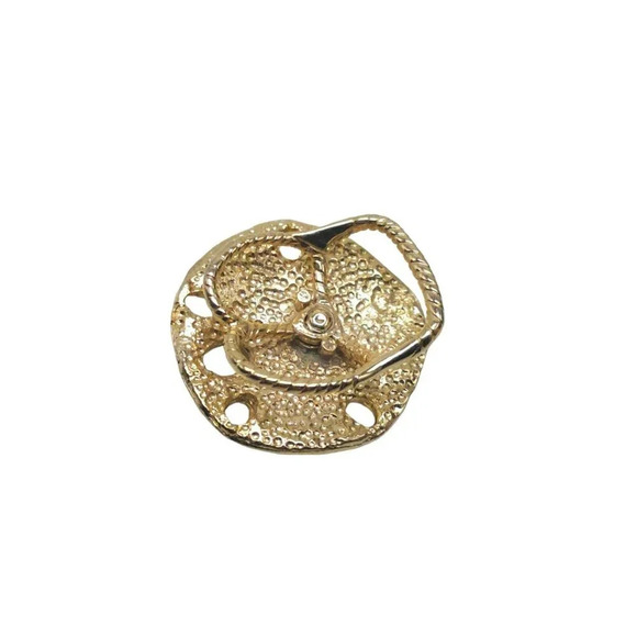 Sand Dollar Hammered Scarf Clip Gold Tone Vintage - Picture 3 of 4